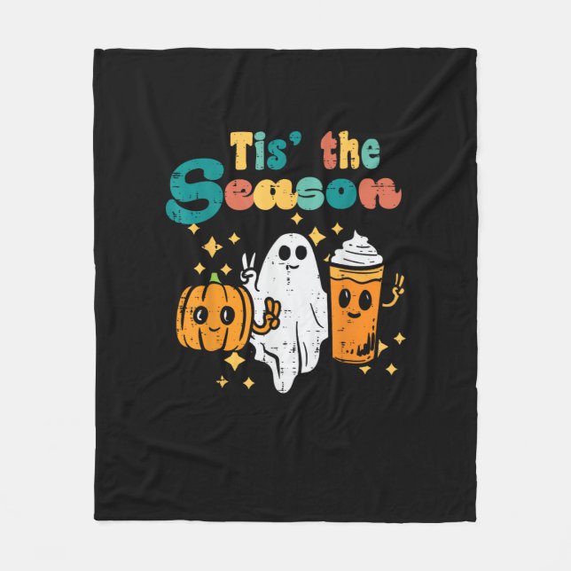 Couverture Polaire Tis The Season Pumpkin Latte Retro Halloween Fall (Devant)