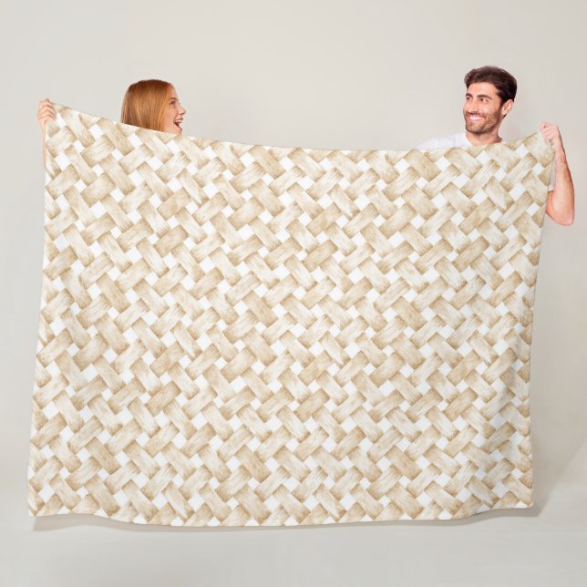 Couverture Polaire Tissage Panier Faux Blanc Crème (En situation)