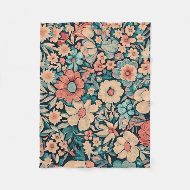 Couverture Polaire Tissu de fleurs bohème (Devant)