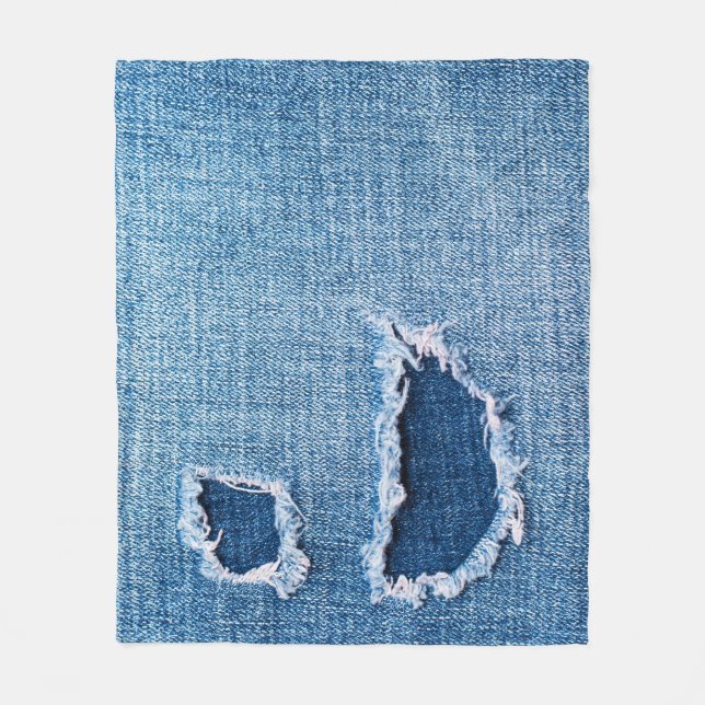 Couverture Polaire Tissu en denim déchiré, teintes bleues. (Devant)