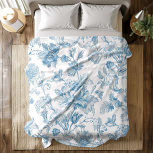 Couverture Polaire Toile-de-jouy Chinoiseries motif floral bleu