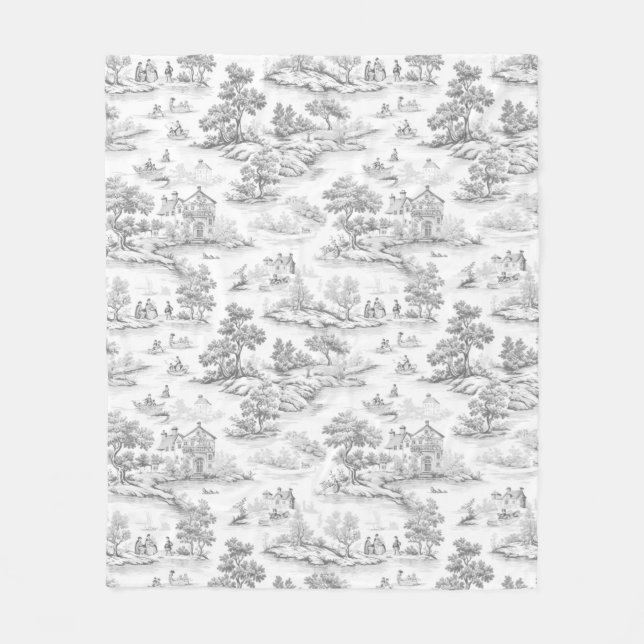 Couverture Polaire Toile de Jouy de style français gris Romantique Él (Devant)