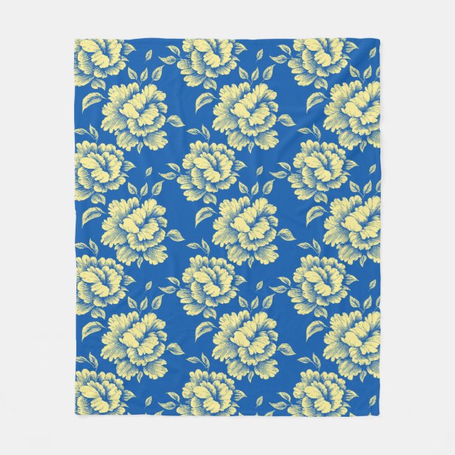 Couverture Polaire Toile de pivoine bleu et jaune - Décor champêtre f (Devant)