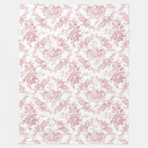Couverture Polaire Toile floral rose et blanc gravé élégant