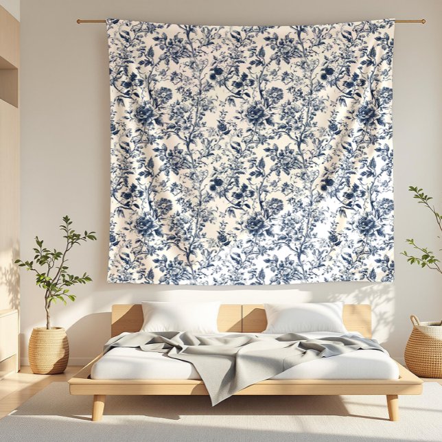 Couverture Polaire Toile Motif Vine Rose bleu (detail)