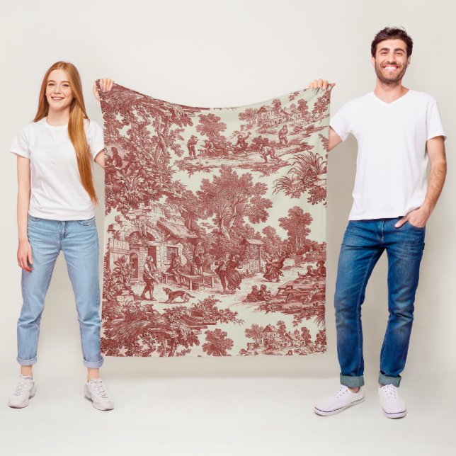 Couverture Polaire Toile rouge de Jouy (En situation)