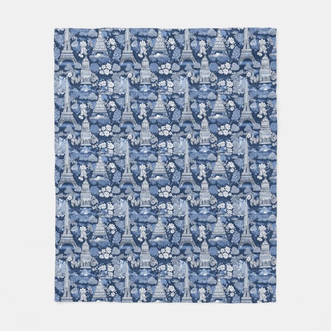 Couverture Polaire Toile Tour Eiffel Parisienne, dans une ambiance bl (Devant)