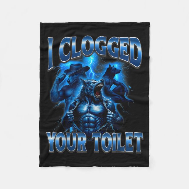 Couverture Polaire Toilette bouchée drôle mème alpha loup stupide (Devant)