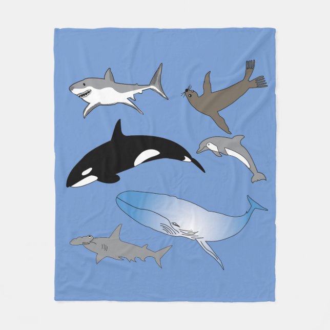 Couverture Polaire Toison, vie marine, océan, faune (Devant)