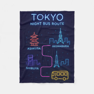 Couverture Polaire Tokyo Night Bus Route Neon Art – Voyage au Japon 