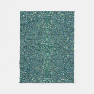 Couverture Polaire Tons bleu vert Vintage Floral Paisley
