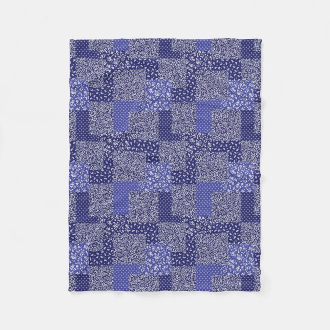Couverture Polaire Tons Chintz Motif de Patchwork de Polka bleu point (Devant)