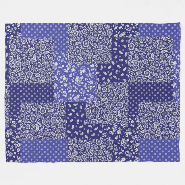 Couverture Polaire Tons Chintz Motif de Patchwork de Polka bleu point (Devant (Horizontal))
