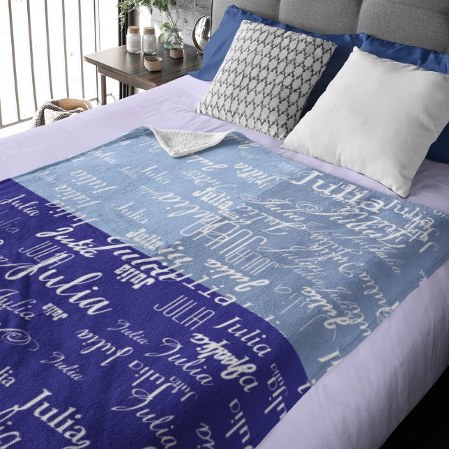 Couverture Polaire tons géométriques modernes de bleu motif des noms (Créateur téléchargé)