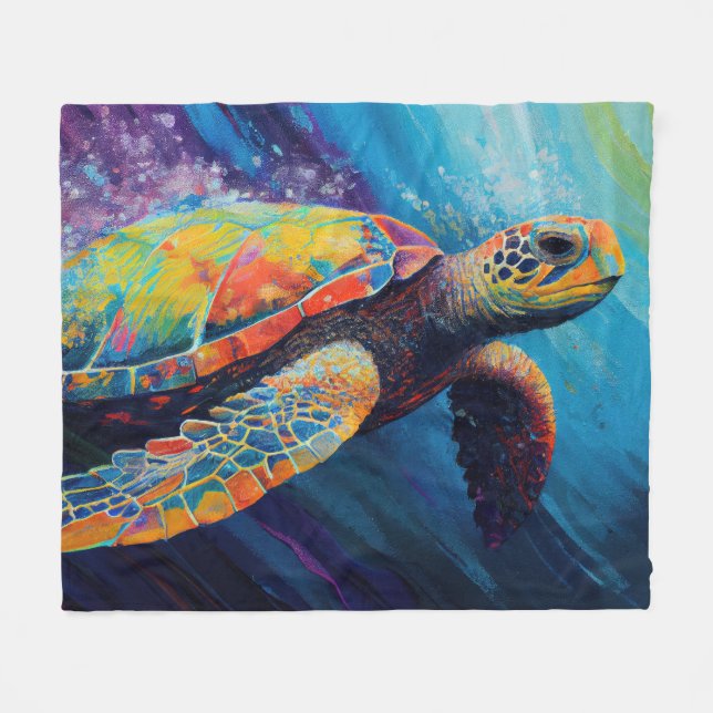 Couverture Polaire Tortue de mer à l'aquarelle (Devant (Horizontal))