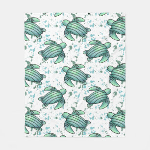 Couverture Polaire tortue de mer aquarelle verte motif bleu animal