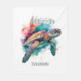 Couverture Polaire Tortue de mer des Bahamas Drapeau bahamien Plage G