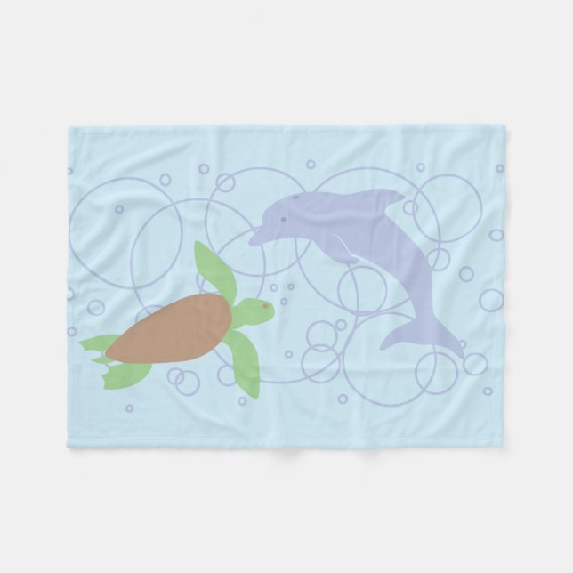 Couverture Polaire Tortue de mer et dauphin (Devant (Horizontal))