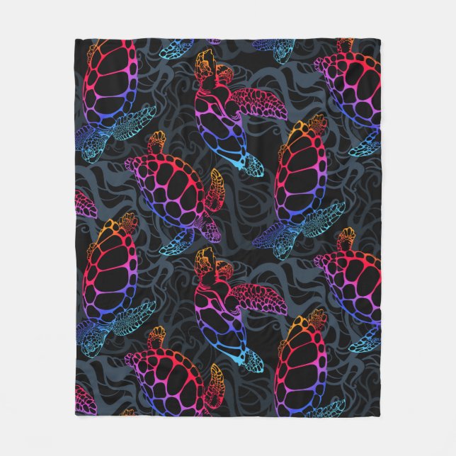 Couverture Polaire Tortue de mer psychédélique : Boho Ocean (Devant)