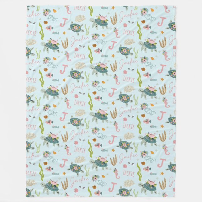 Couverture Polaire Tortue de petite fille personnalisée | Ceinture 60 (Devant)