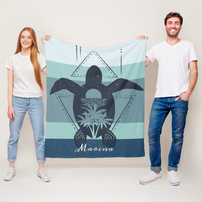 Couverture Polaire Tortue géométrique moderne Personnalisée (En situation)