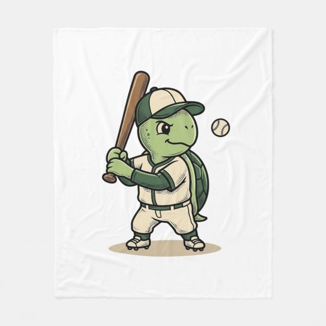 Couverture Polaire Tortue Mignonne Batteur de Baseball Art Vectoriel  (Devant)
