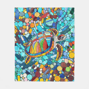 Couverture Polaire Tortue mosaïque colorée