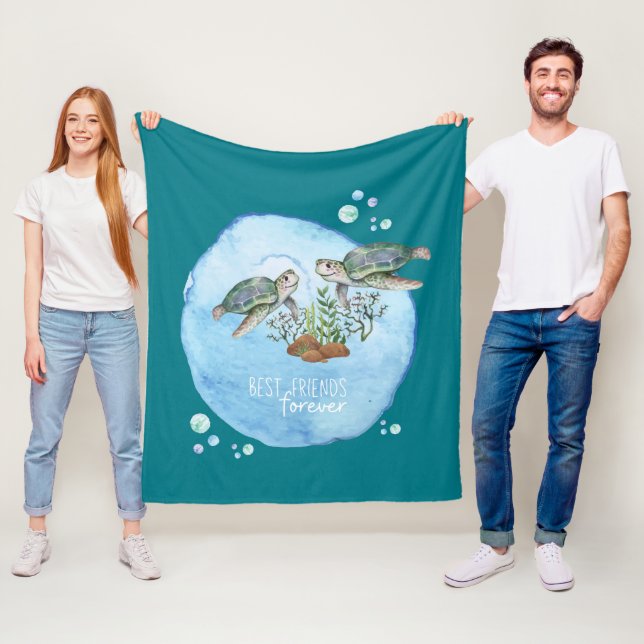 Couverture Polaire Tortues de mer BFF - Cadeaux personnalisés Best Fr (En situation)