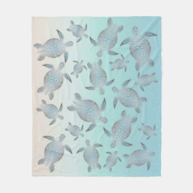 Couverture Polaire Tortues de mer turquoise en argent Motif (Devant)