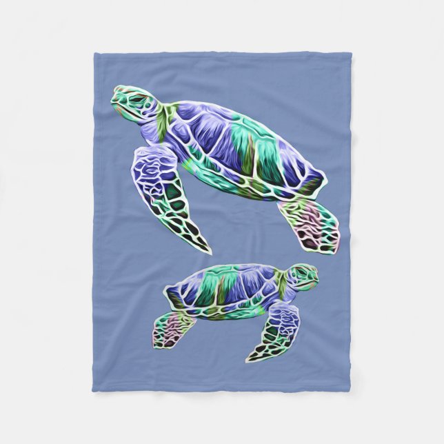 Couverture Polaire Tortues marines bleu-vert (Devant)
