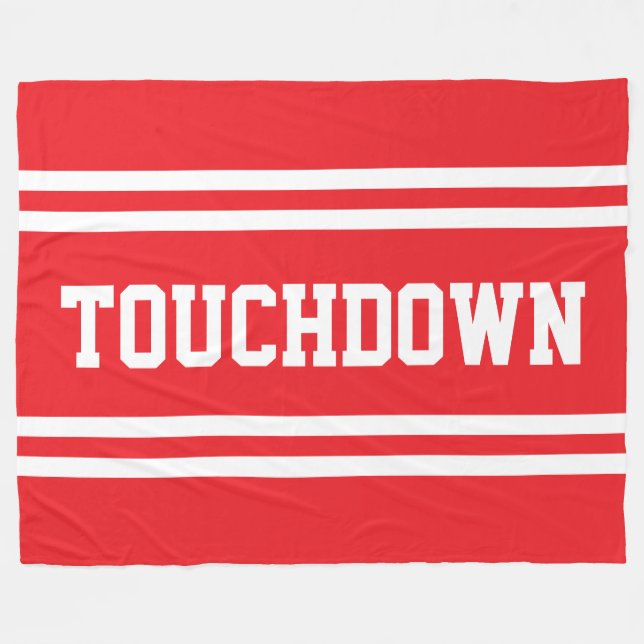 Couverture Polaire TOUCHDOWN Texte Blanc Rouge Clair Rayures de Cours (Devant (Horizontal))