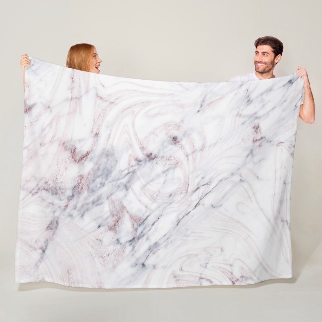 Couverture Polaire Touche de marbre gris blanc rosé chic tendance (En situation)