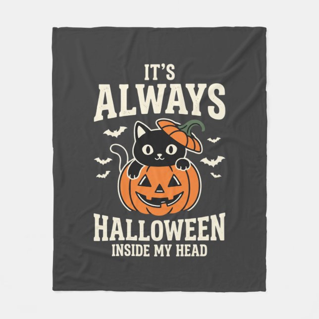 Couverture Polaire Toujours Halloween Chat Noir Design de Citrouille (Devant)