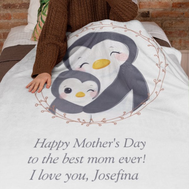 Couverture Polaire Toujours ma mère - maman pingouin et bébé (Always my Mother - Penguin Mum & Baby Fleece Blanket)