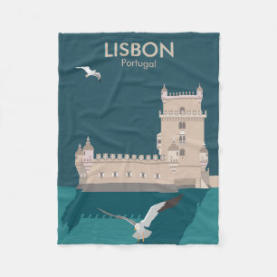 Couverture Polaire Tour de Belem de Lisbonne dans le style poster vin