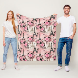 Couverture Polaire Tour Eiffel Chic Rose Noir & Blanc Paris Français