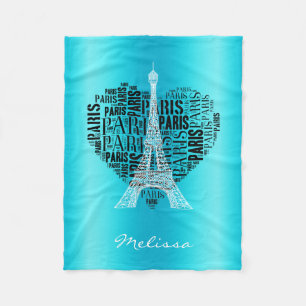 Couverture Polaire Tour Eiffel et inscriptions Paris au coeur