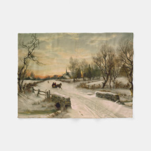 Couverture Polaire Tour vintage de Sleigh de matin de Noël