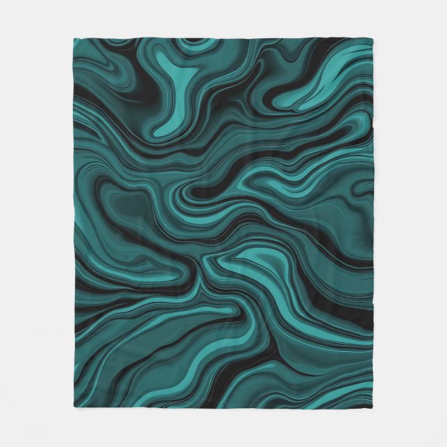 Couverture Polaire Tourbillon de marbre noir sarcelle Abstrait Vague  (Devant)