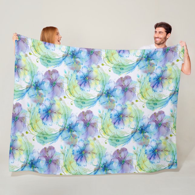 Couverture Polaire Tourbillon floral aquarelle (En situation)