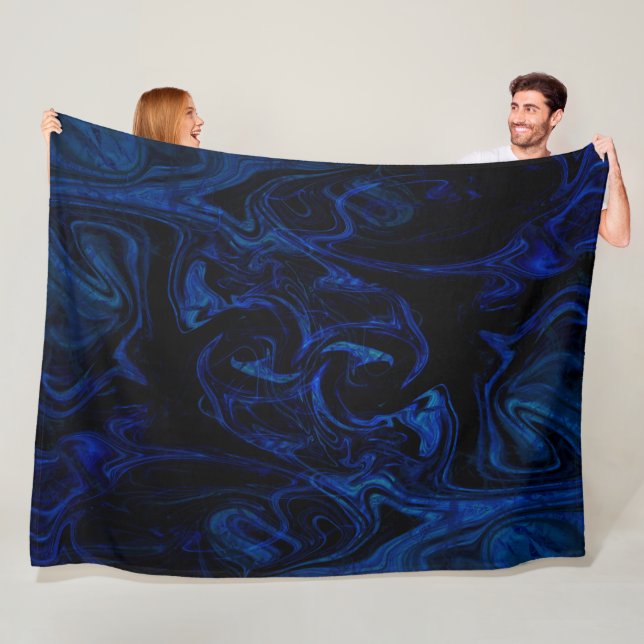 Couverture Polaire Tourbillon Noir Bleu Abstrait Fumé Cool (En situation)