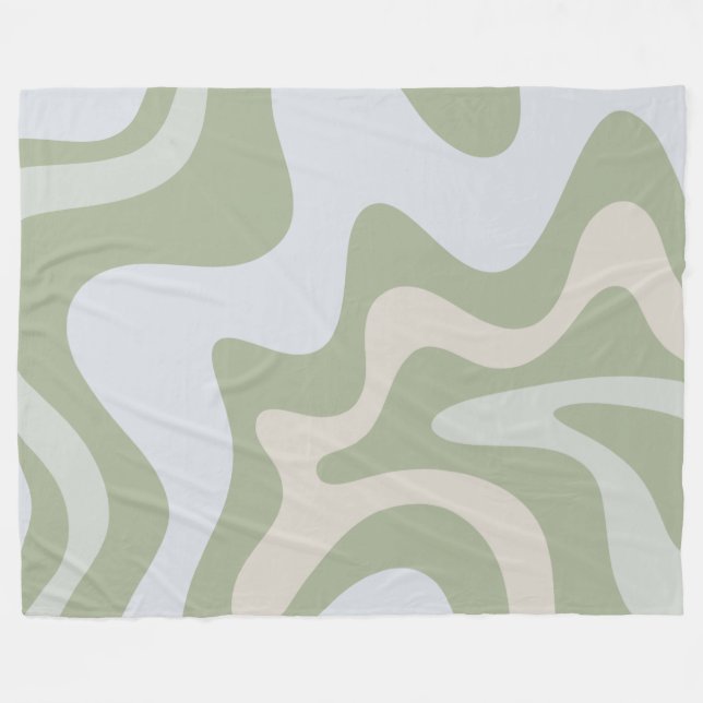 Couverture Polaire Tourbillons Abstraits Vert Sauge Rétro Psychédéliq (Devant (Horizontal))