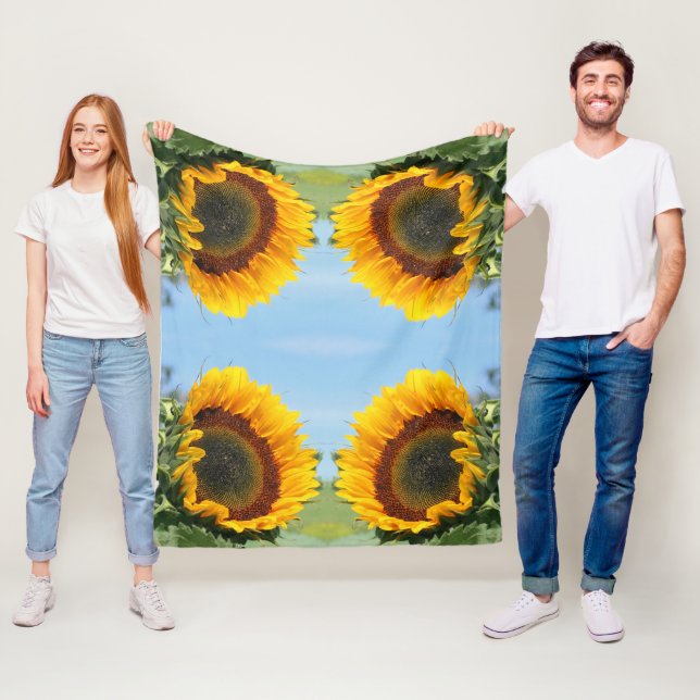 Couverture Polaire Tournesol dans l'art de fleur abstrait de soleil  (En situation)