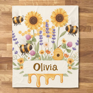 Couverture Polaire Tournesol et lavande florale douce abeille à miel