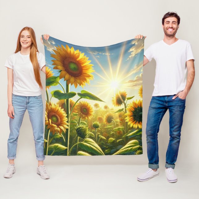 Couverture Polaire Tournesol Étreinte Dorée  (En situation)
