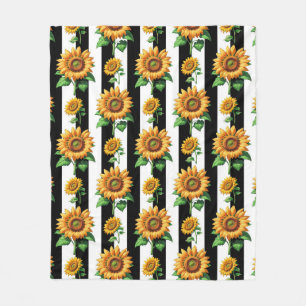 Couverture Polaire Tournesol Floral noir blanc rayures