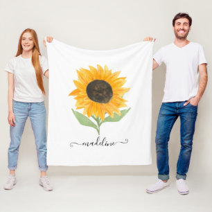Couverture Polaire Tournesol rustique écriture nom personnalisé