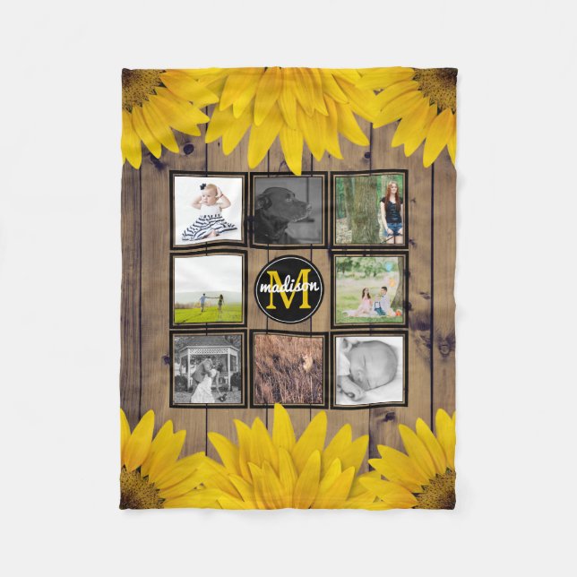 Couverture Polaire Tournesols rustiques de famille de collage fait (Devant)