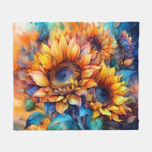 Couverture Polaire Tournures de soleil en aquarelle (Devant (Horizontal))