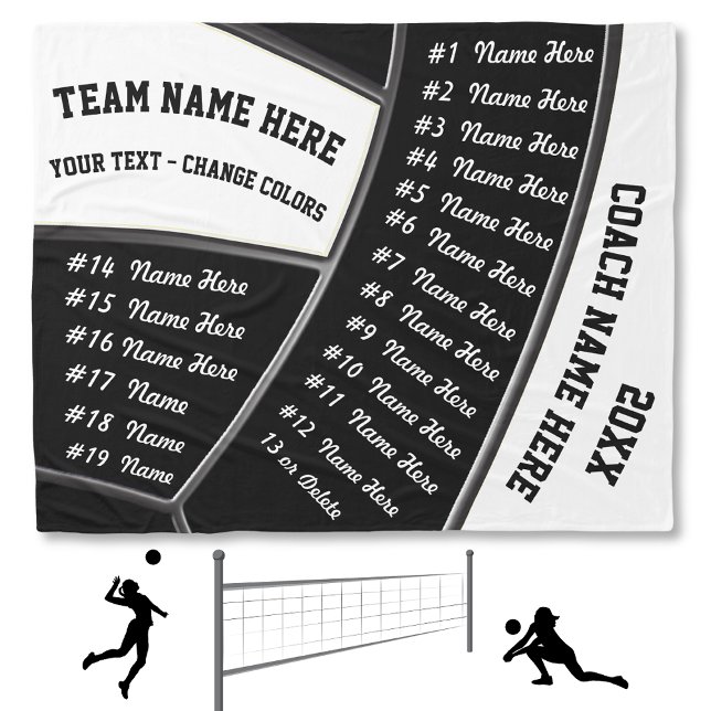 Couverture Polaire TOUS Les Joueurs Black White Volleyball Cadeaux En (Volleyball Coach Gift, with ALL Players Names. Personalized volleyball coach gifts. Senior Night.)